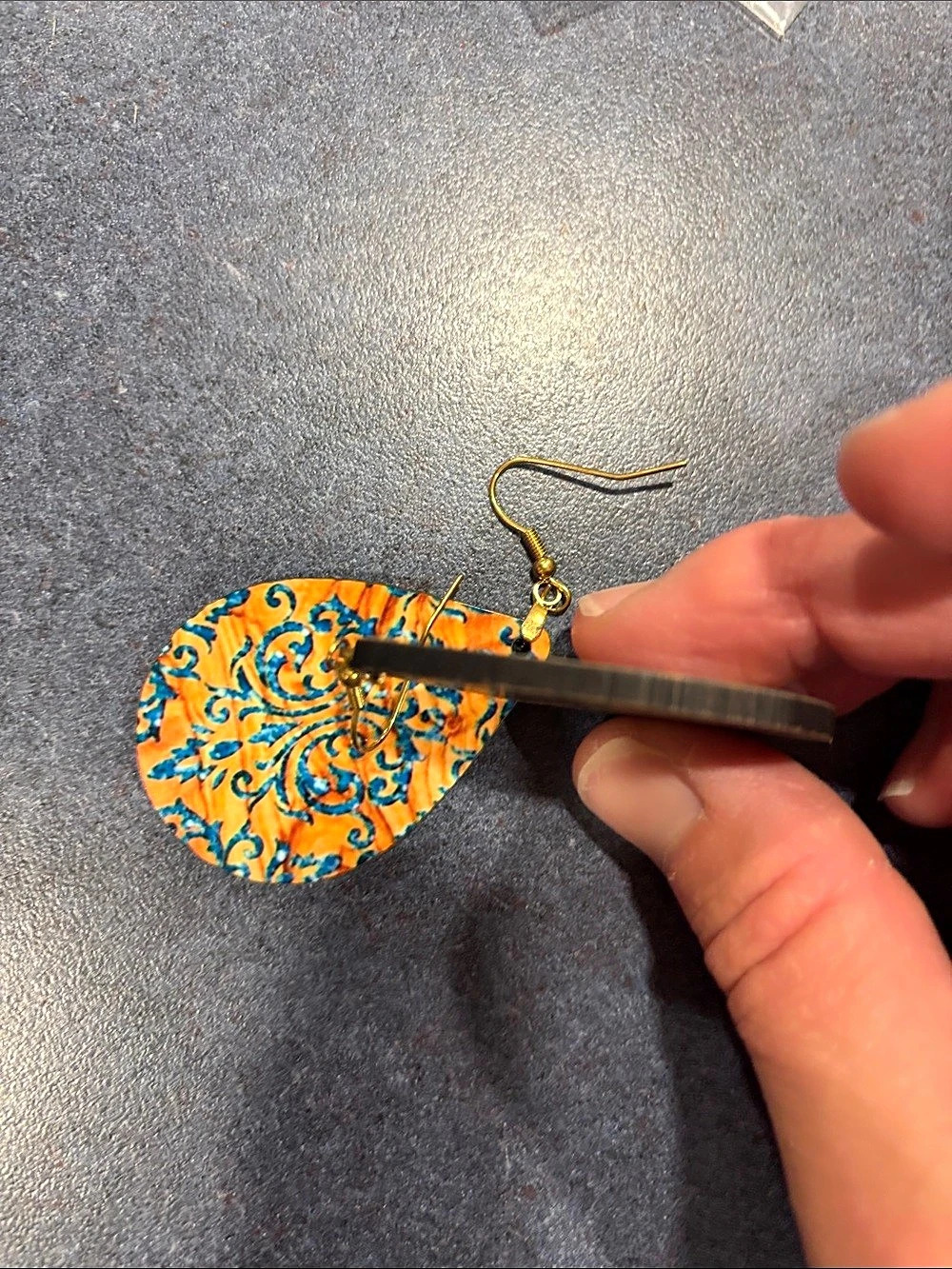 Teardrop Earrings in Orange & Blue Like New - Picture 3 of 3